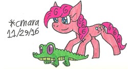 Size: 931x507 | Tagged: safe, artist:cmara, gummy, pinkie pie, g4, traditional art