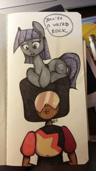 Size: 918x1632 | Tagged: safe, artist:colouredteapot, maud pie, earth pony, gem (race), pony, g4, crossover, duo, duo female, female, fusion, garnet (steven universe), gem fusion, mare, steven universe, wrong cutie mark