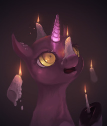 Size: 999x1173 | Tagged: safe, artist:fruitbloodmilkshake, oc, oc only, oc:candlelight gleam, pony, unicorn, candle, solo, wax, wax play