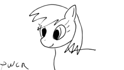Size: 1366x768 | Tagged: dead source, safe, artist:ponieswithcarsrule, derpy hooves, pegasus, pony, g4, female, mare, monochrome, signature, sketch, solo