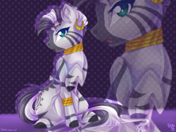 Size: 2048x1536 | Tagged: safe, artist:animorphsfan, artist:laurast, zecora, zebra, g4, collaboration, female, raised hoof, solo