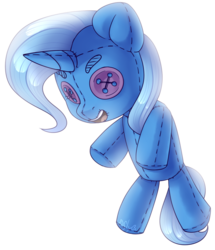 Size: 1024x1190 | Tagged: safe, artist:starlyfly, trixie, pony, unicorn, g4, button eyes, female, mare, open mouth, plushie, simple background, smiling, solo, transparent background