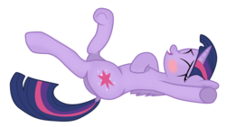 Size: 4232x2388 | Tagged: safe, artist:legendanger, derpibooru exclusive, twilight sparkle, alicorn, pony, g4, backwards cutie mark, blushing, butt, dock, eyes closed, female, legs in air, on back, open mouth, plot, simple background, solo, transparent background, twilight sparkle (alicorn), underhoof