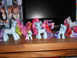 Size: 4000x3000 | Tagged: safe, artist:iloveyaoi84, blossomforth, rainbow dash, rainbow dash (g3), scootaloo, g3, g3.5, g4, brushable, crossover, generational ponidox, high res, irl, photo, square crossover, titanic, toy, vhs