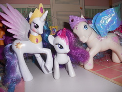 Size: 4000x3000 | Tagged: safe, artist:iloveyaoi84, princess celestia, rarity, star catcher, g3, g4, brushable, high res, irl, photo, square crossover, toy
