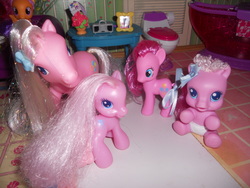 Size: 4000x3000 | Tagged: safe, artist:iloveyaoi84, pinkie pie, pinkie pie (g3), princess cadance, scootaloo, shining armor, g3, g3.5, g4, newborn cuties, brushable, generational ponidox, high res, irl, photo, square crossover, toy