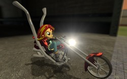 Size: 1280x800 | Tagged: safe, artist:cjwong34, sunset shimmer, human, equestria girls, g4, 3d, chopper, female, gmod, light, motorcycle, ride, shadow, solo