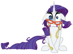 Size: 596x442 | Tagged: safe, artist:grievousfan, rarity, g4, female, floppy ears, freakout, glasses, glasses rarity, measuring tape, messy mane, simple background, solo, transparent background