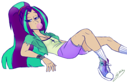 Size: 1000x651 | Tagged: safe, artist:altimos0023, aria blaze, equestria girls, g4, bubblegum, clothes, converse, female, food, gum, human coloration, looking at you, shoes, simple background, sneakers, solo, transparent background