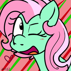 Size: 540x540 | Tagged: safe, artist:apple-jazzy, minty, pony, g3, cute, female, g3betes, mintabetes, one eye closed, open mouth, smiling, solo, wink