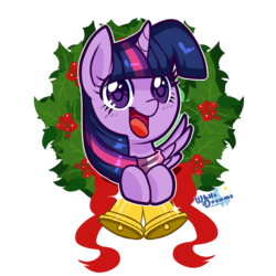Size: 1000x1000 | Tagged: safe, artist:xwhitedreamsx, twilight sparkle, alicorn, pony, g4, advent wreath, bell, christmas, christmas wreath, cute, female, looking at you, simple background, smiling, solo, transparent background, twiabetes, twilight sparkle (alicorn)
