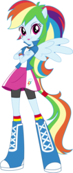 Size: 6361x14937 | Tagged: safe, artist:sugar-loop, rainbow dash, equestria girls, g4, .ai available, .svg available, absurd resolution, alternative cutie mark placement, box art, clothes, compression shorts, crossed arms, doll, eqg promo pose set, equestria girls plus, female, ponied up, simple background, skirt, solo, transparent background, vector, wristband