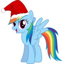 Size: 597x597 | Tagged: safe, edit, rainbow dash, pegasus, pony, g4, female, hat, hooves, mare, open mouth, santa hat, simple background, smiling, solo, spread wings, vector, white background, wings