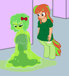 Size: 4146x4543 | Tagged: safe, artist:oneovertwo, oc, oc only, oc:green peace, oc:soozen, satyr, slime girl, absurd resolution, offspring, parent:smooze, parent:tree hugger