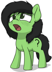 Size: 826x1150 | Tagged: safe, artist:smoldix, oc, oc only, oc:anon, oc:filly anon, earth pony, pony, blushing, female, filly, looking up, open mouth, simple background, solo, transparent background