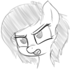 Size: 660x638 | Tagged: safe, artist:smoldix, oc, oc only, oc:filly anon, pony, bust, female, filly, frown, grayscale, monochrome, open mouth, portrait, simple background, solo, white background