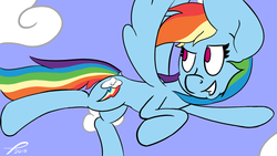 Size: 1920x1080 | Tagged: safe, artist:platenjack, rainbow dash, pony, g4, cloud, female, flying, sky, solo