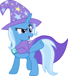 Size: 3001x3385 | Tagged: safe, artist:cloudy glow, trixie, pony, unicorn, g4, no second prances, .ai available, clothes, female, high res, mare, open mouth, pointing, simple background, solo, transparent background, trixie's cape, trixie's hat, vector