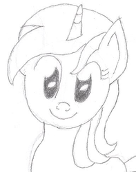 Size: 383x485 | Tagged: safe, artist:barryfrommars, lyra heartstrings, pony, unicorn, g4, female, grayscale, looking at you, monochrome, simple background, smiling, solo, traditional art, white background