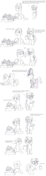 Size: 1260x4880 | Tagged: safe, artist:dsb71013, oc, oc only, oc:amber spark, oc:static signal, comic, facehoof, high res, monochrome, oblivious