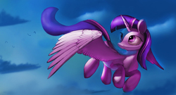 Size: 4680x2520 | Tagged: safe, artist:auroriia, twilight sparkle, alicorn, pony, g4, female, flying, high res, solo, twilight sparkle (alicorn)