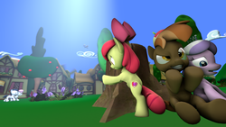 Size: 3840x2160 | Tagged: safe, apple bloom, button mash, diamond tiara, rumble, sweetie belle, fanfic:sweet affection, g4, 3d, cutie mark, fanfic, fanfic art, high res, male, ship:rumbelle, shipping, source filmmaker, straight, the cmc's cutie marks