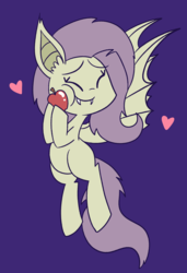 Size: 1344x1964 | Tagged: safe, artist:typhwosion, fluttershy, bat pony, pony, g4, apple, female, flutterbat, food, race swap, solo, that pony sure does love apples