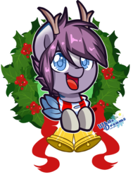 Size: 786x1039 | Tagged: safe, alternate character, alternate version, artist:xwhitedreamsx, oc, oc only, oc:castiel, pony, antlers, christmas wreath, clothes, scarf, simple background, solo, transparent background