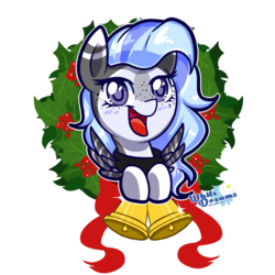 Size: 1000x1000 | Tagged: safe, alternate character, alternate version, artist:xwhitedreamsx, oc, oc only, oc:night fury, pegasus, pony, christmas wreath, female, mare, simple background, solo, transparent background