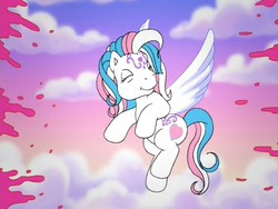Size: 720x540 | Tagged: safe, screencap, star catcher, pegasus, pony, friends are never far away, g3, cloud, eyes closed, female, flying, food, happy, ice cream, shaking, solo