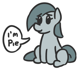 Size: 809x717 | Tagged: safe, artist:jargon scott, marble pie, earth pony, pony, g4, dialogue, female, mare, simple background, sitting, smiling, solo, speech bubble