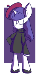 Size: 736x1384 | Tagged: safe, artist:typhwosion, rarity, semi-anthro, g4, beatnik rarity, beret, clothes, eyes closed, female, hat, shoes, simple background, solo, sweater, transparent background, turtleneck