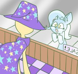 Size: 1549x1474 | Tagged: safe, artist:typhwosion, trixie, pony, unicorn, g4, ear fluff, female, mannequin, mare, starry eyes, trixie's cape, trixie's hat, wingding eyes