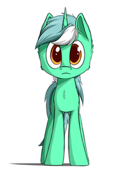 Size: 2736x3754 | Tagged: safe, artist:deltauraart, lyra heartstrings, pony, unicorn, g4, chest fluff, colored pupils, female, frown, high res, looking at you, simple background, solo, standing, white background