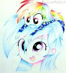 Size: 1854x2048 | Tagged: safe, artist:liaaqila, firefly, rainbow dash, human, equestria girls, g1, g4, awesome, cute, dashabetes, firefly as rainbow dash's mom, g1 to g4, generation leap, generational ponidox, hnnng, looking at each other, mother and daughter, smiling, traditional art, younger