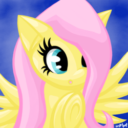 Size: 1024x1024 | Tagged: safe, artist:nyskeskye, fluttershy, pony, g4, bust, female, looking away, portrait, raised hoof, solo, spread wings