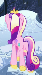 Size: 231x407 | Tagged: safe, screencap, princess cadance, alicorn, pony, g4, party pooped, butt, cropped, female, lovebutt, mare, plot, snow, solo