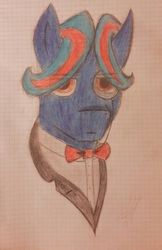 Size: 547x843 | Tagged: safe, artist:lxden, oc, oc only, oc:hellfire, pony, bowtie, gentlepony, graph paper, monocle, red eyes, russia, solo, traditional art