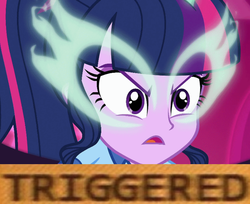 Size: 998x814 | Tagged: safe, edit, edited screencap, screencap, sci-twi, twilight sparkle, equestria girls, g4, my little pony equestria girls: legend of everfree, cropped, female, meme, midnight sparkle, sci-twi's nightmare, solo, triggered