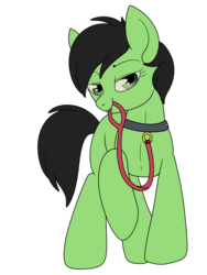 Size: 1500x1992 | Tagged: safe, artist:lulubell, edit, oc, oc only, oc:anon, oc:filly anon, earth pony, pony, bedroom eyes, collar, female, filly, leash, pet play, recolor, simple background, solo, transparent background