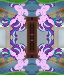 Size: 761x896 | Tagged: safe, edit, edited screencap, editor:watermelon changeling, screencap, starlight glimmer, pony, unicorn, g4, cute, eyes closed, female, filly, filly starlight glimmer, glimmerbetes, happy, multeity, open mouth, self ponidox, sitting, smiling, starlight cluster, unitinu, younger