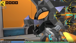 Size: 1600x900 | Tagged: safe, changeling, robot, robot changeling, 3d, food, orange, robocraft, screenshots