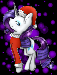 Size: 1024x1346 | Tagged: safe, artist:skashigame, rarity, pony, g4, clothes, costume, female, hat, santa costume, santa hat, solo