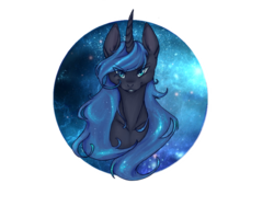 Size: 1024x768 | Tagged: safe, artist:galaxy-thespacewolf, nightmare moon, princess luna, pony, g4, curved horn, fangs, female, horn, looking at you, simple background, solo, space, transparent background