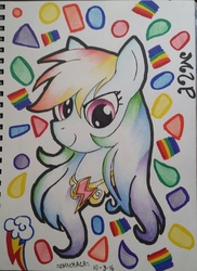 Size: 954x1312 | Tagged: safe, artist:emichaca, rainbow dash, pony, g4, element of loyalty, female, solo, traditional art