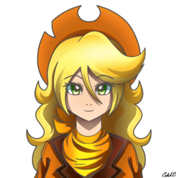 Size: 2000x2000 | Tagged: safe, artist:ciderpunk, derpibooru exclusive, oc, oc only, oc:applesunrise, human, bust, clothes, cowboy hat, hat, high res, humanized, humanized oc, scarf, solo