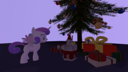 Size: 1920x1080 | Tagged: safe, artist:northern haste, princess flurry heart, pony, g4, 3d, christmas presents, christmas tree, female, filly, older, present, solo, source filmmaker, tree
