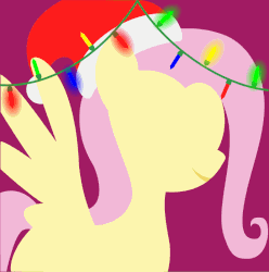 Size: 795x800 | Tagged: safe, artist:arifproject, edit, part of a set, fluttershy, pegasus, pony, g4, animated, arif's christmas pones, beautiful, christmas lights, cute, dark background, derpibooru background pony icon, female, garland, gif, happy, hat, lights, lineless, mare, minimalist, pink background, santa hat, simple background, smiling, solo, spread wings, wings