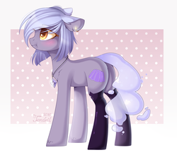 Size: 1024x896 | Tagged: safe, artist:ten-dril, oc, oc only, earth pony, pony, blushing, clothes, female, jewelry, mare, necklace, socks, solo