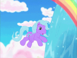 Size: 333x250 | Tagged: safe, screencap, bubble balloon, coconut grove, island delight, lyra shine, scoop smile, skip and along, splash and down, splish splash, thistle whistle, butterfly, pegasus, pony, friends are never far away, g3, animated, female, gif